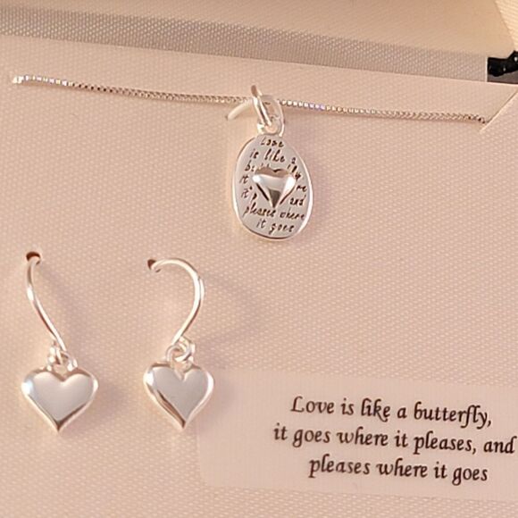Sterling Inspirational Words Heart Necklace & Drop Earrings Set - Ne… - Picture 1 of 8